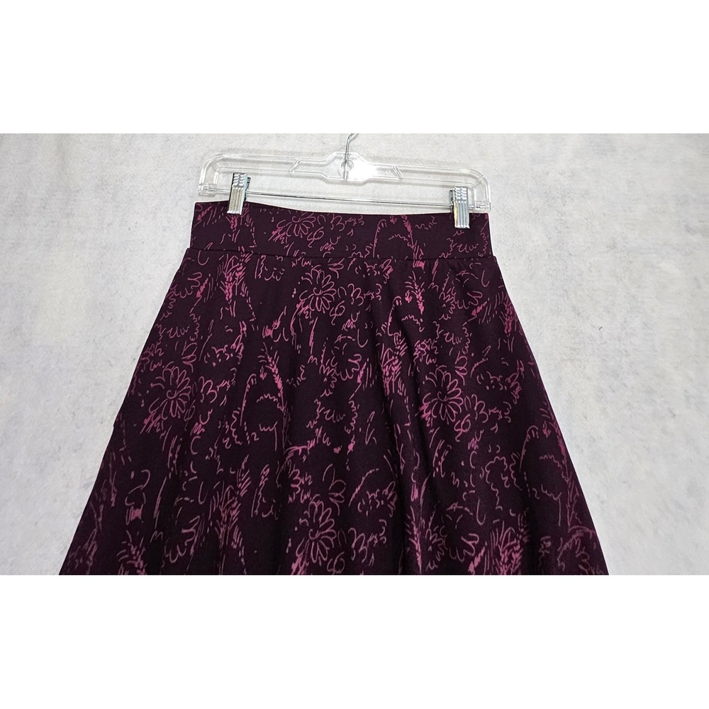 Pact Skirt S Midi flare A-Line Floral Garden Stretch High Rise Purple Jersey - Picture 2 of 7